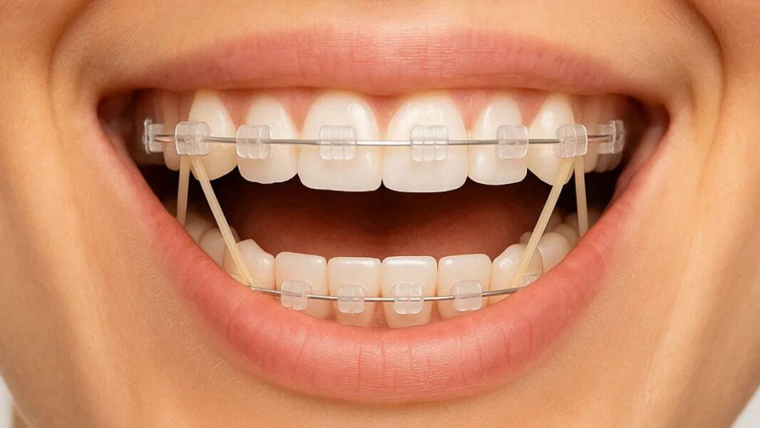 Appareil orthodontique à bagues céramique avec élastiques