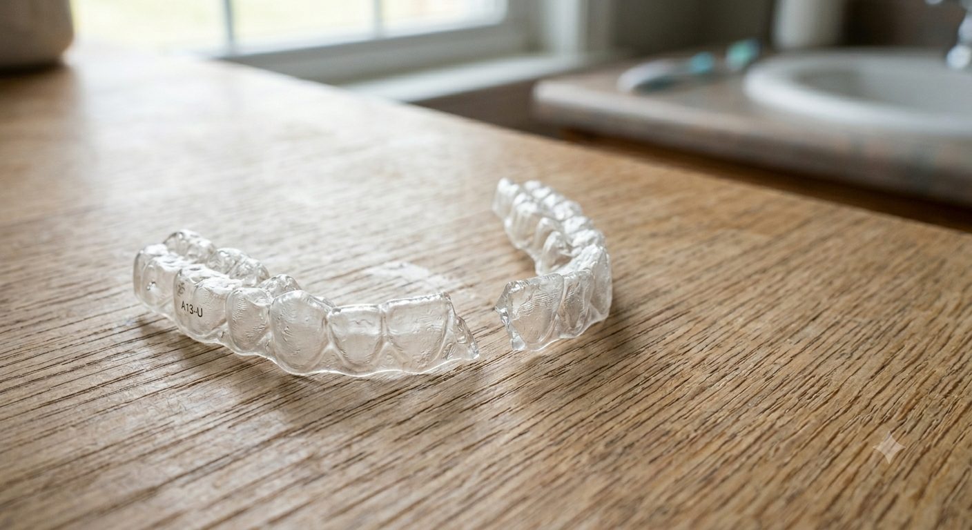 Deux gouttières d’alignement transparentes posées sur une table